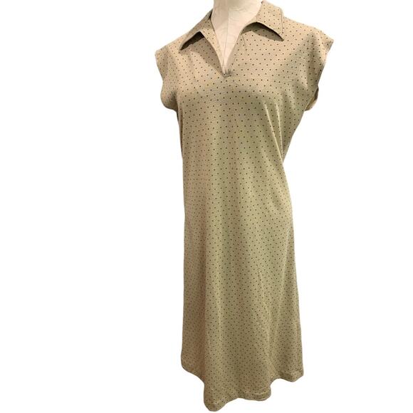 Large Kay Windsor Vintage 1970s Polyester Dress Micro Star Print Point Collar - Picture 2 of 9